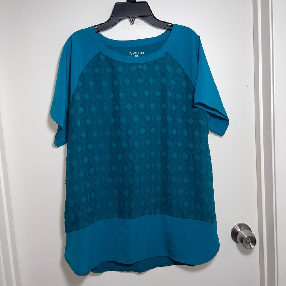 VanHeusen Women Blouse Sheer Front Green/ Teal / Jewel Tone Lightweight